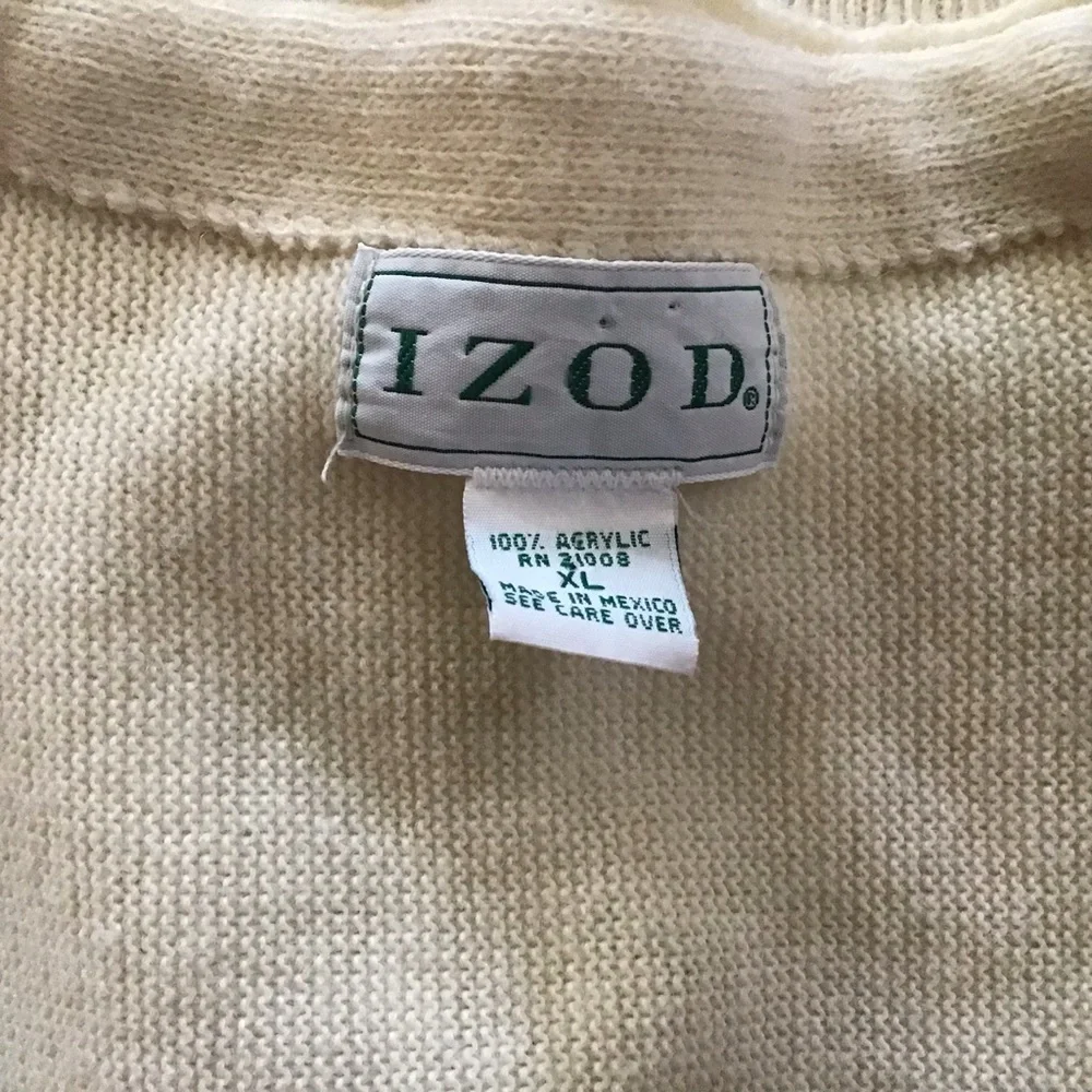 IZOD Vintage Collegiate Button Down Ivory Cardigan Size XL #Grandpa #collegiate